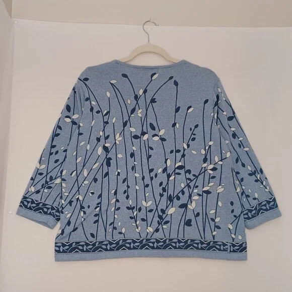 Women's Cathy Daniels Blue Floral Design Blouse Size X-Large - Picture 2 of 6